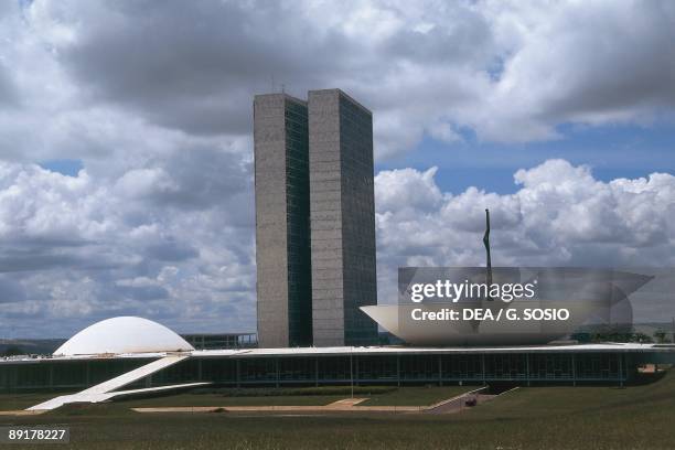 Clouds over a government building, National Congress building, Brasilia, Goias, Brazil