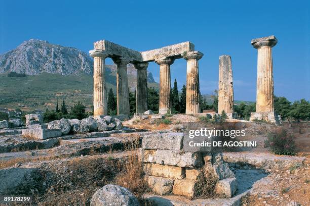 Old ruins of a temple, Temple Of Apollo, Corinth, Peloponnesus, Greece
