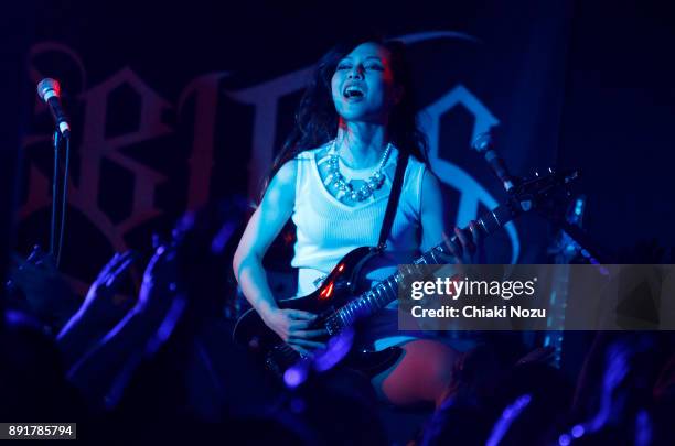 Midori of Lovebites performs live on stage at Underworld on November 27, 2017 in London, England.