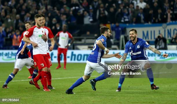 Daniel Caligiuri of Schalke celebrates after he scores the 2nd goal by penalty during the Bundesliga match between FC Schalke 04 and FC Augsburg at...