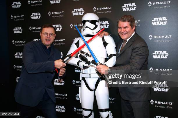 Public Relations Director of the Renault-Nissan Alliance, Claude Hugot and Franck Louvrier attend the "Star Wars x Renault" : Party at Atelier...