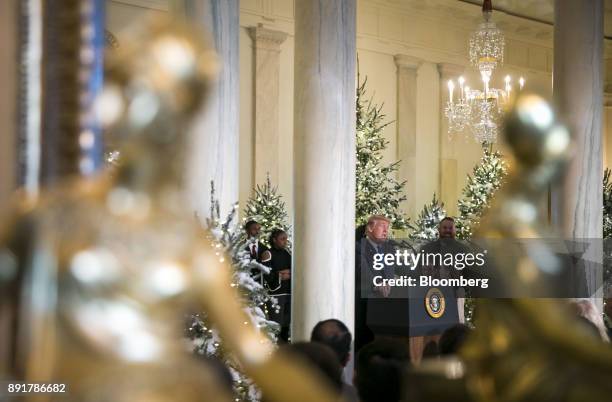 President Donald Trump delivers remarks about tax reform in the Grand Foyer of the White House in Washington, D.C., U.S., on Wednesday, Dec. 13,...