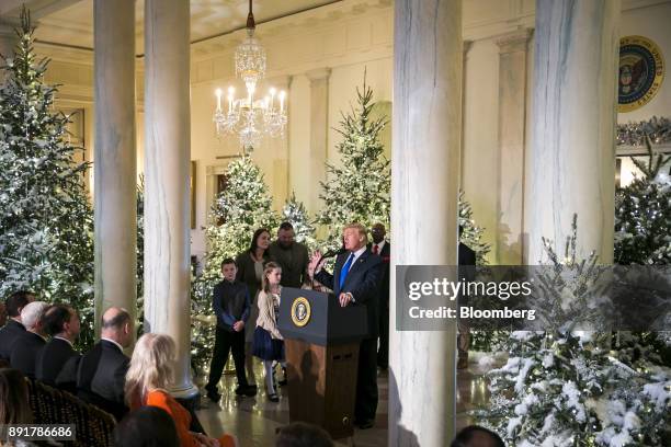 President Donald Trump delivers remarks about tax reform in the Grand Foyer of the White House in Washington, D.C., U.S., on Wednesday, Dec. 13,...