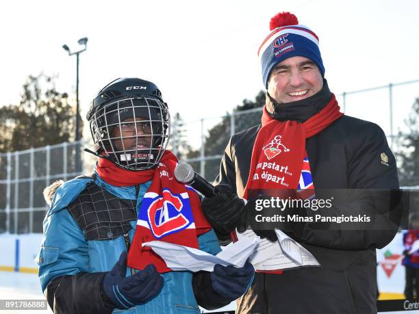 Owner, President and CEO of the Montreal Canadiens Geoff Molson smiles as Mahamat Ibrahim delivers his speech to the guests during the official...