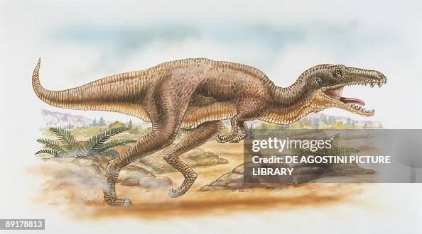 Side profile of an aublysodon running on a landscape (Aublysodon mirandus) Side profile of an aublysodon running on a landscape (Aublysodon mirandus)