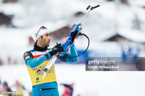 Martin Fourcade of France prepares during the second day of trainings during the IBU Biathlon World Cup on December 13, 2017 in Le Grand Bornand,...