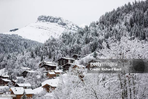 General view of Le Grand Bornand village during the second day of training during the IBU Biathlon World Cup on December 13, 2017 in Le Grand...