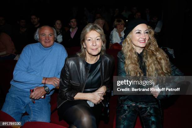 Co-Owner of the 'Theatre de la Tour Eiffel', Christelle Chollet with Christine Borgoltz and her husband Serge Halff attend Fred Testot performs in...