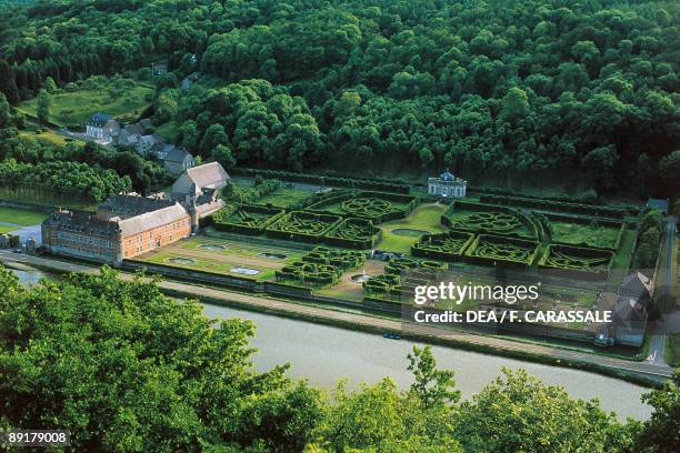 High angle view of a castle, Freyr Castle and Gardens, Meuse River, Wallonia, Hastiere, Namur, Belgium