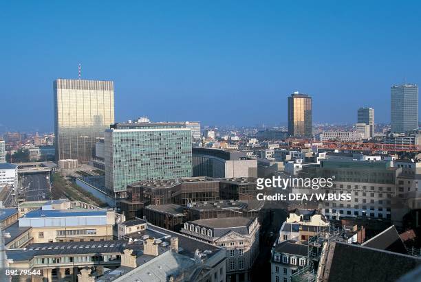High angle view of a city, European District, Brussels, Belgium