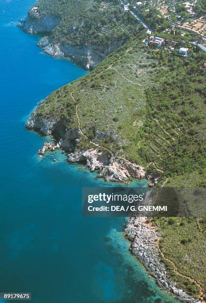 Aerial view of a coastline, Monte Argentario, Tuscany, Italy