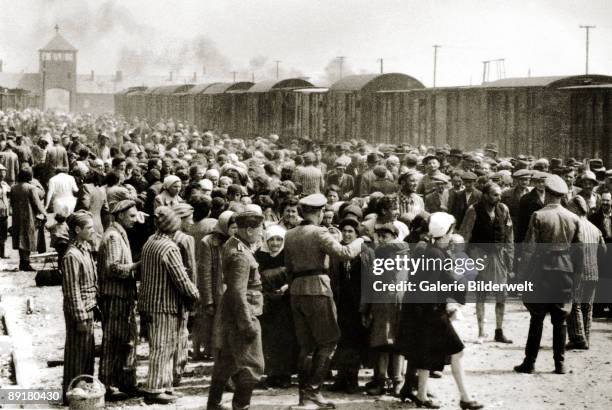 The arrival of Hungarian Jews in Auschwitz-Birkenau, in German-occupied Poland, June 1944. Between May 2nd and July 9th, more than 430,000 Hungarian...