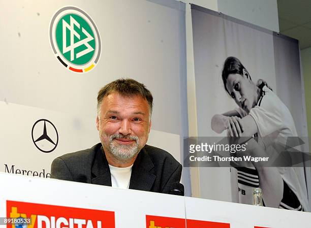 Horst Hamann, photographer of the image campagne, is seen during a women national team press conference at the Rhein Neckar Arena on July 22, 2009 in...