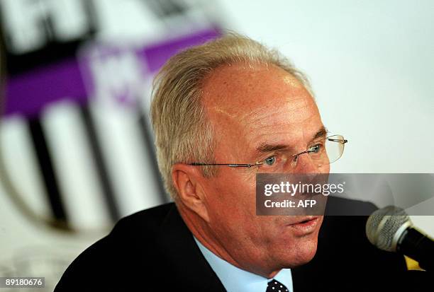 Former England football manager Sven Goran Eriksson speaks during a press conference at Notts County's football club in Nottingham, central England,...