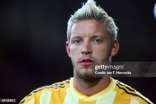 Alan Smith in action during a pre-season friendly match between Huddersfield Town and Newcastle United at the Galpharm Stadium on July 21, 2009 in...