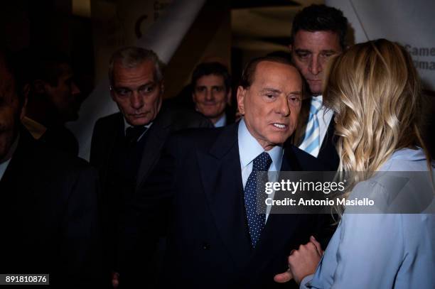 Silvio Berlusconi, Forza Italia leader, takes part at the book launch of Bruno Vespa, 'Soli al Comando', on December 13, 2017 in Rome, Italy.