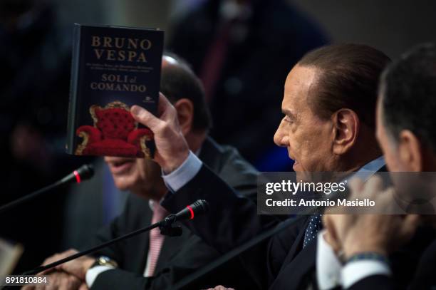 Silvio Berlusconi, Forza Italia leader, takes part at the book launch of Bruno Vespa, 'Soli al Comando', on December 13, 2017 in Rome, Italy.