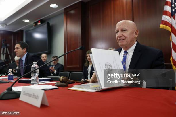 Representative Kevin Brady, a Republican from Texas and chairman of the House Ways and Means Committee, sits before the start of a House-Senate...