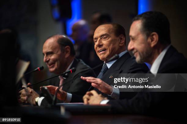 Silvio Berlusconi, Forza Italia leader, speaks during the book launch of Bruno Vespa, 'Soli al Comando', on December 13, 2017 in Rome, Italy.