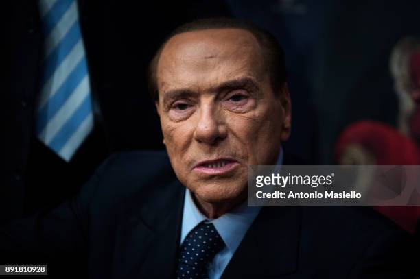 Silvio Berlusconi, Forza Italia leader, takes part at the book launch of Bruno Vespa, 'Soli al Comando', on December 13, 2017 in Rome, Italy.