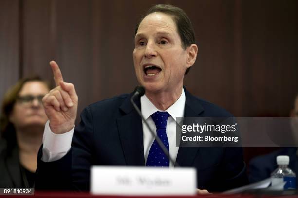 Senator Ron Wyden, a Democrat from Oregon and ranking member of the Senate Finance Committee, speaks during a House-Senate conference meeting on the...
