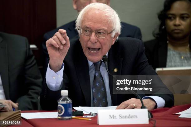 Senator Bernie Sanders, an Independent from Vermont, speaks during a House-Senate conference meeting on the Republican led tax reform bill at the...