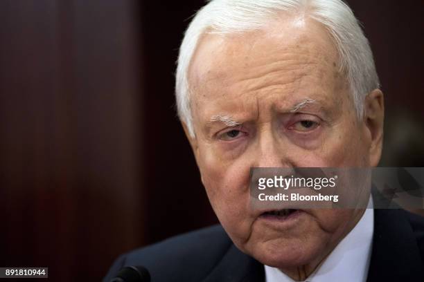 Senator Orrin Hatch, a Republican from Utah and chairman of the Senate Finance Committee, speaks during a House-Senate conference meeting on the...