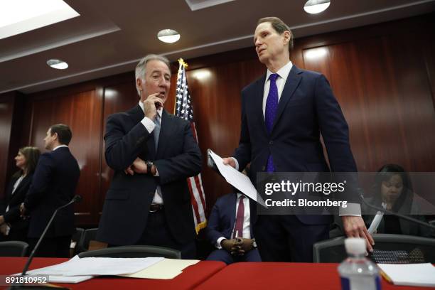 Representative Richard Neal, a Democrat from Massachusetts and ranking member of the House Ways and Means Committee, left, speaks with Senator Ron...