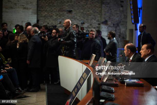 Silvio Berlusconi, Forza Italia leader, speaks during the book launch of Bruno Vespa, 'Soli al Comando', on December 13, 2017 in Rome, Italy.