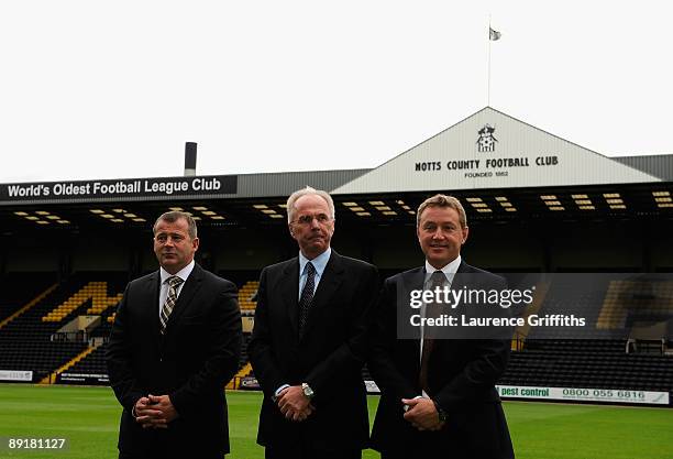 Sven Goran Eriksson poses for photographs as he is announced as the New Director of Football of Notts County alonside Executive Chairman Peter...