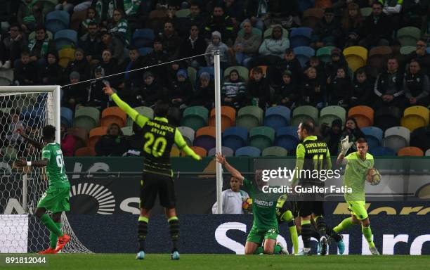 Vilaverdense FC forward Jose Pedro asks the referee for a penalty during the Portuguese Cup match between Sporting CP and Vilaverdense at Estadio...