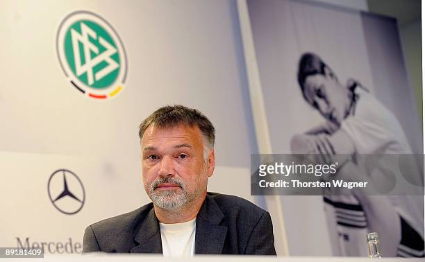 Horst Hamann, photographer of the image campagne looks on during a women national team press conference at the Rhein Neckar Arena on July 22, 2009 in...