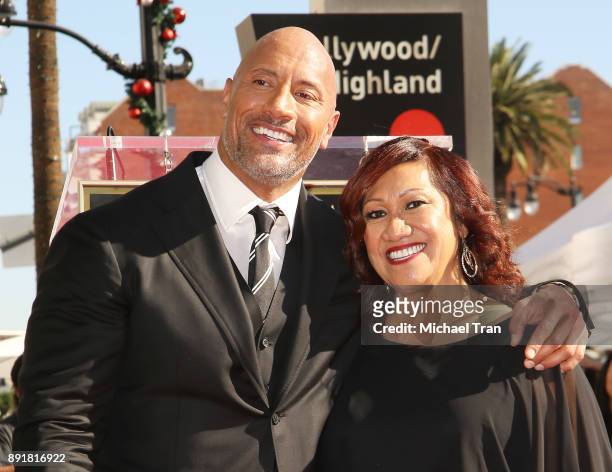 Dwayne Johnson and his mom, Ata Johnson attend the ceremony honoring Dwayne Johnson with a Star on The Hollywood Walk of Fame held on December 13,...