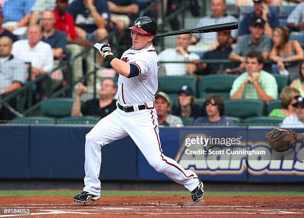 Nate McLouth of the Atlanta Braves hits against the New York Yankees at Turner Field on June 24, 2009 in Atlanta, Georgia.