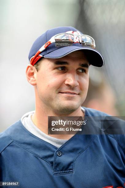 Ryan Zimmerman of the Washington Nationals warms up before the game against the Chicago Cubs at Nationals Park on July 18, 2009 in Washington, DC.