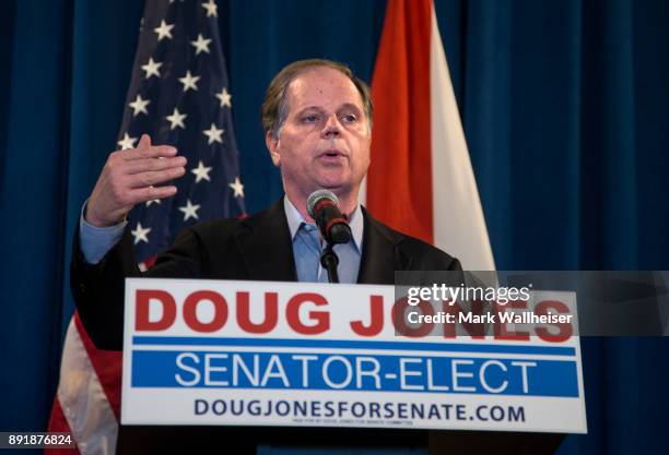 Senator-elect Doug Jones speaks during a December 13,, 2017 in Birmingham, AL. Jones stated that President Donald Trump phoned him today to...