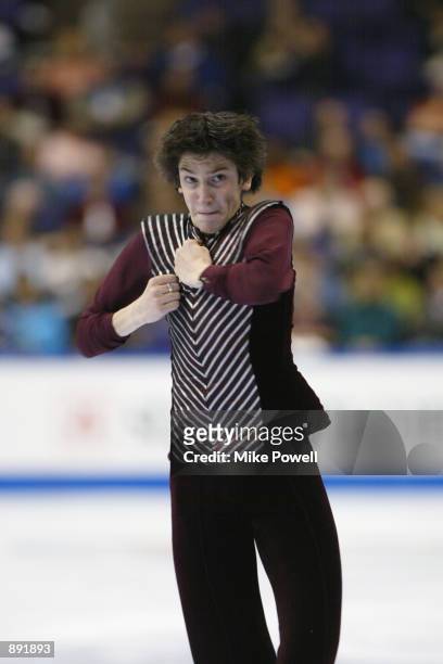 Evan Lysacek of the USA competes during the men's short program of the State Farm US Figure Skating Championships on Janaury 25, 2002 at the Staples...