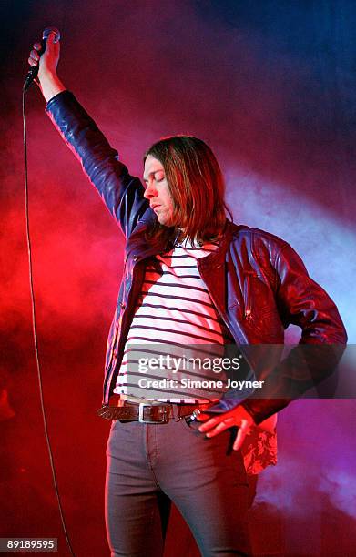 Tom Meighan of Kasabian performs live on stage during the iTunes Live Festival at The Roundhouse on July 22, 2009 in London, England.