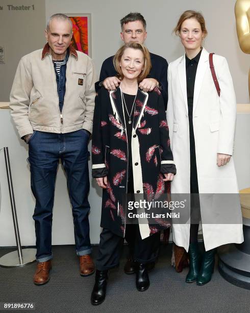 Actor Daniel Day-Lewis, writer, director and producer Paul Thomas Anderson and actors Lesley Manville and Vicky Krieps attend The Academy of Motion...