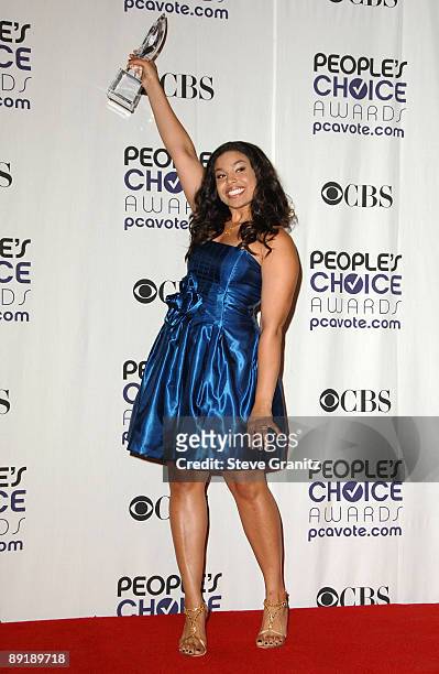 Singer Jordin Sparks poses in the press room at the 35th Annual People's Choice Awards held at the Shrine Auditorium on January 7, 2009 in Los...