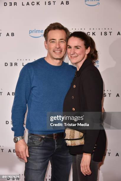 Jan Sosniok and his wife Nadine Sosniok attend the photo call of the 'Der Lack ist ab' at Astor Film Lounge on December 13, 2017 in Berlin, Germany.