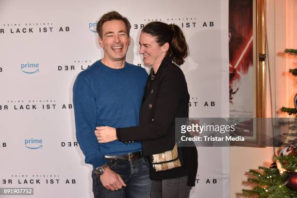 Jan Sosniok and his wife Nadine Sosniok attend the photo call of the 'Der Lack ist ab' at Astor Film Lounge on December 13, 2017 in Berlin, Germany.