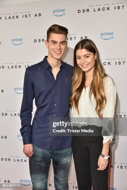 Benjamin Stein and Lara Aylin Winkler attend the photo call of the 'Der Lack ist ab' at Astor Film Lounge on December 13, 2017 in Berlin, Germany.