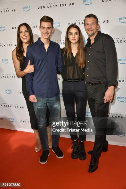 Bettina Zimmermann, Benjamin Stein, Luise Befort and Kai Wiesinger attend the photo call of the 'Der Lack ist ab' at Astor Film Lounge on December...