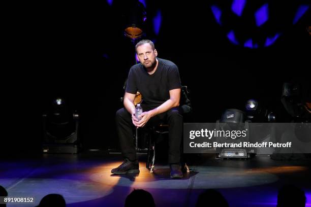 Fred Testot performs in his One Man Show "Presque Seul" at Theatre de la Tour Eiffel on December 13, 2017 in Paris, France.