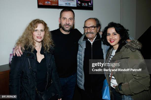 Florence Darel, Fred Testot, Gerard Hernandez and Nadia Roz pose after Fred Testot performed in his One Man Show "Presque Seul" at Theatre de la Tour...