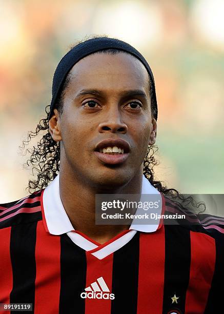 Ronaldinho of AC Milan looks on during the friendly soccer match against Los Angeles Galaxy at The Home Depot Center on July 19, 2009 in Carson,...