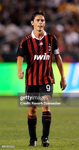 Filipo Inzaghi of AC Milan looks on during the friendly soccer match against the Los Angeles Galaxy at The Home Depot Center on July 19, 2009 in...
