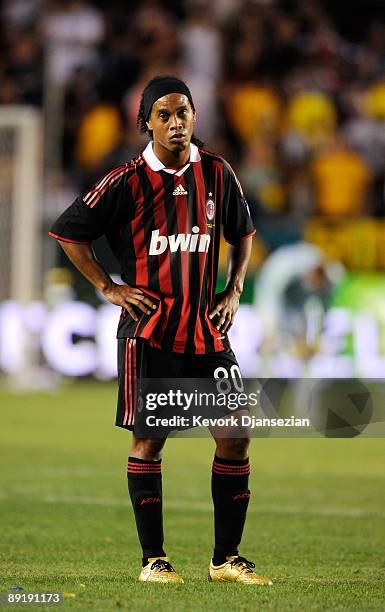 Ronaldinho of AC Milan looks on during the friendly soccer match against Los Angeles Galaxy at The Home Depot Center on July 19, 2009 in Carson,...