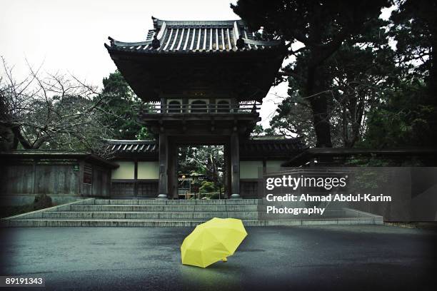 yellow umbrella - japanese tea garden stock pictures, royalty-free photos & images